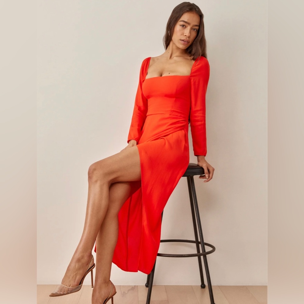 Reformation Hilda Square Neck Dress in Paprika (Size 12)